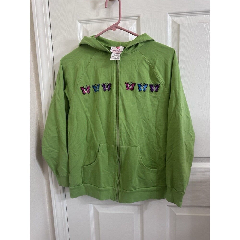 Quaker Factory Lime Green Full Zip Hoody With Butterfly Embellishment